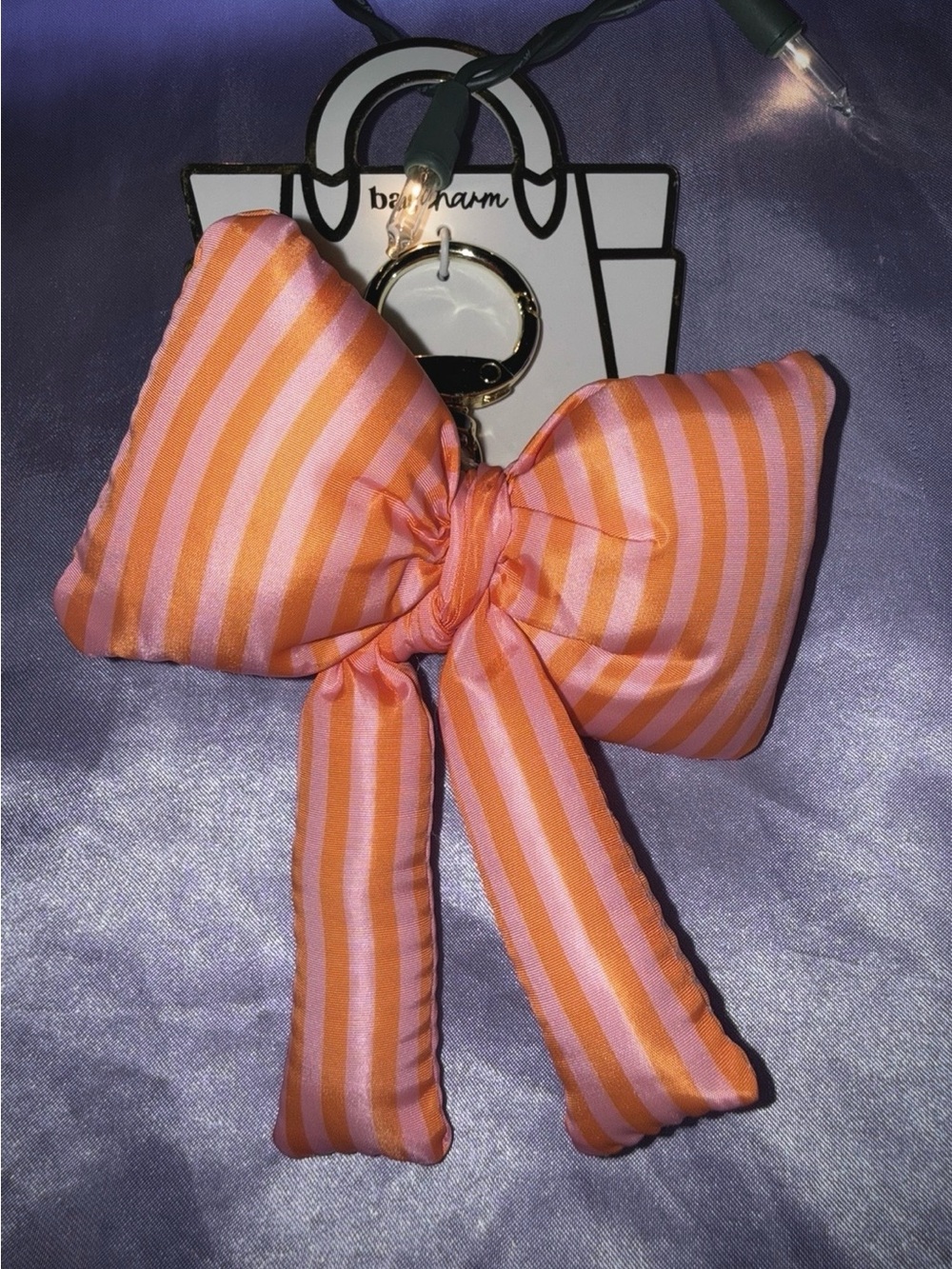 Orange & Pink Striped Bow Bag Charm